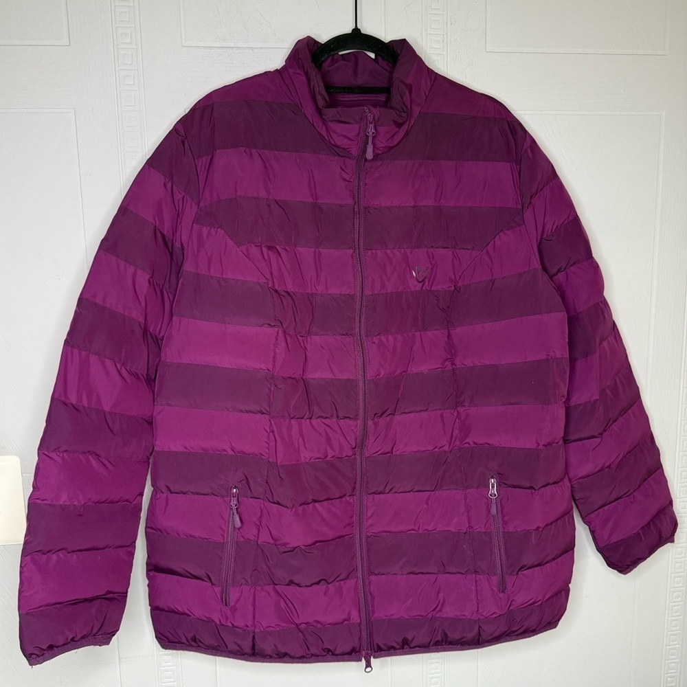 Ulla Popken Active Quilted Winter Puffer Jacket Coat Pink Purple Striped 12/14